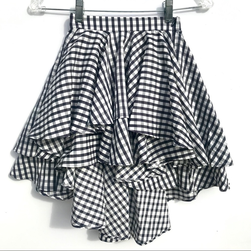 Black and White Gingham High-Low Skirt